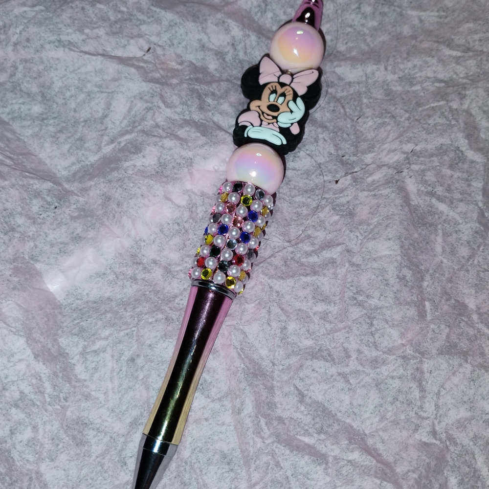 Homemade Disney Character Pink and Multicolor Beaded Pen